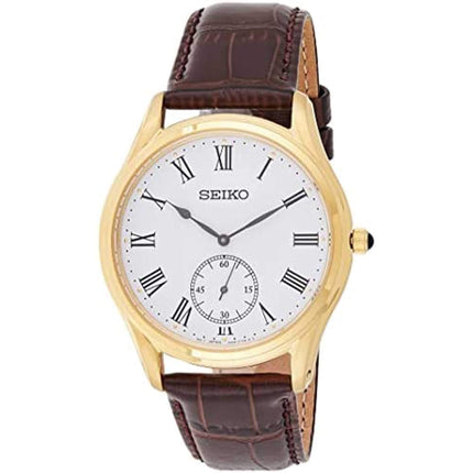 Seiko Men's Watch - Quartz Yellow Gold Case Brown Genuine Leather Strap | SRK050P1 ,
