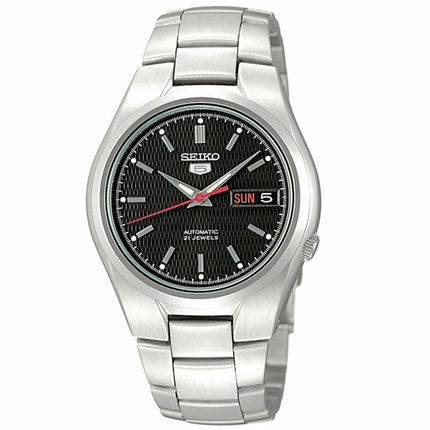 Seiko Men's Watch - Seiko 5 Day-Date Black Dial Silver Tone Bracelet | SNK607K1 ,