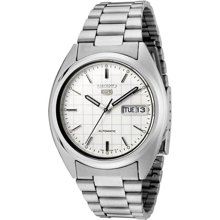 Seiko Men's Watch - Series 5 Automatic White Grid Dial Silver SS Bracelet | SNXF05K1 ,