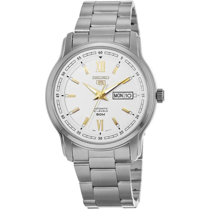 Seiko Men's Watch - Series 5 White Dial Silver Stainless Steel Bracelet | SNKP15K1 ,