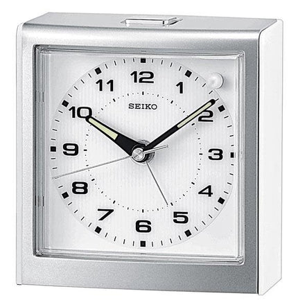 Seiko QHE040WLH Silver Tone Metallic Beside Alarm Clock ,