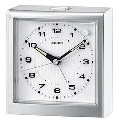 Seiko QHE040WLH Silver Tone Metallic Beside Alarm Clock