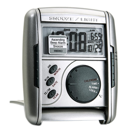 Seiko QHL004SLH Get Up And Glow Silver Metallic Travel Alarm Clock ,