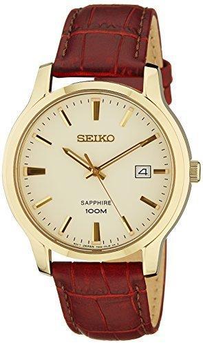 Seiko Quartz Sapphire Cream Dial Leather Band Mens Watch SGEH44 ,