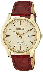 Seiko Quartz Sapphire Cream Dial Leather Band Mens Watch SGEH44