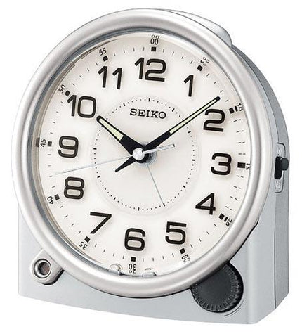 Seiko QXE011ALH Silver Dial Bedside Alarm Metallic Case Clock ,