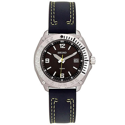 Seiko SGEB81 Men's Black Dial Black Leather Strap Watch ,