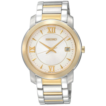 Seiko SGEE96 Men's Dress Gold Tone Bezel White Dial Two Tone Bracelet Watch ,