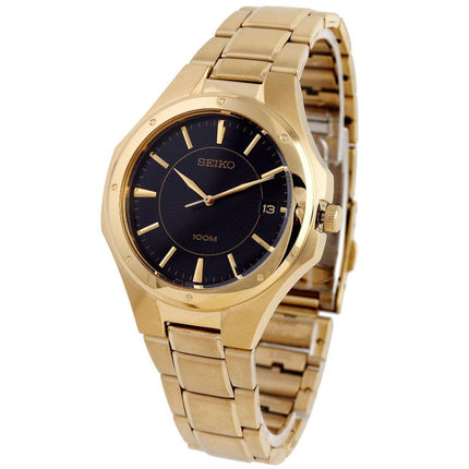 Seiko SGEF66 Men's Textured Black Dial Gold Tone Stainless Steel Analog Watch ,