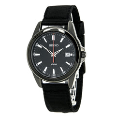 Seiko SGEG91 Mens Black Dial Black IP Steel Black Nylon Strap Watch