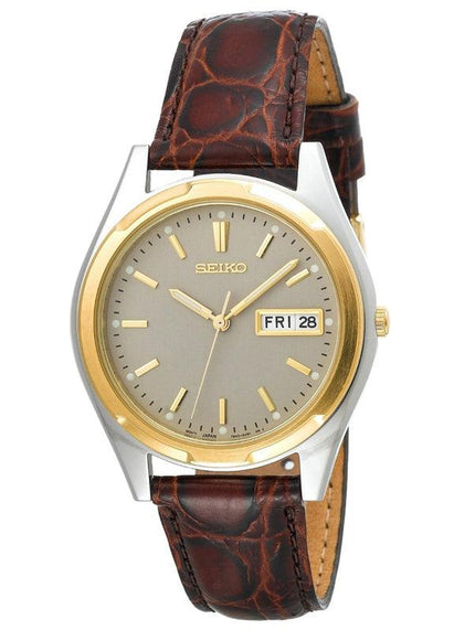 Seiko SGF578 Men's Brown Leather Strap Gray Dial Watch ,