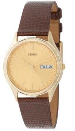 Seiko SGG492 Men's Brown Leather Strap Gold Tone Dial Watch ,