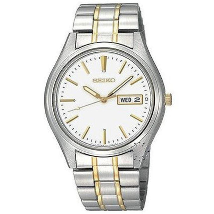 Seiko SGGA67P1 Men's Two Tone Bracelet White Dial Day Date Watch ,
