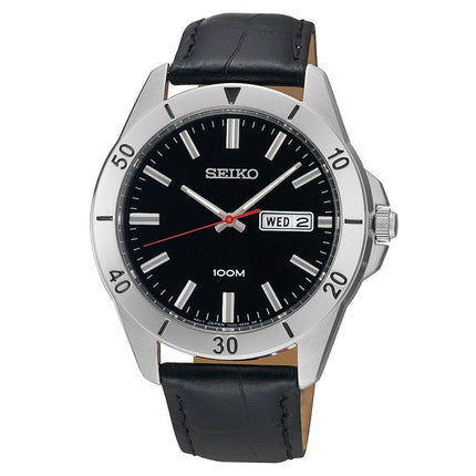 Seiko SGGA75P2 Men's Black Dial Black Leather Strap Stainless Steel Watch ,
