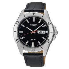 Seiko SGGA75P2 Men's Black Dial Black Leather Strap Stainless Steel Watch