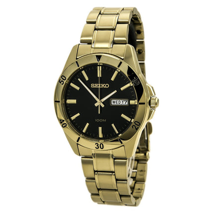 Seiko SGGA86 Men's Special Value Sports Black Dial Gold Plated Steel Bracelet Quartz Watch ,