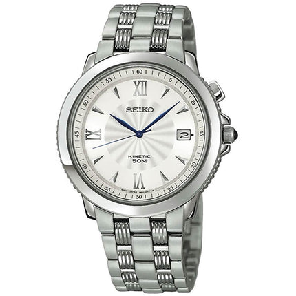Seiko SKA233 Men's Le Grand Sport Silver White Dial Steel Bracelet Kinetic Watch ,
