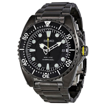Seiko SKA427P1 Men's Kinetic Divers Black Dial Black IP Steel Bracelet Dive Watch ,