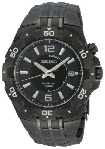 Seiko SKA447 Men's Kinetic Sport Oversized Black Ionic Plated Watch ,