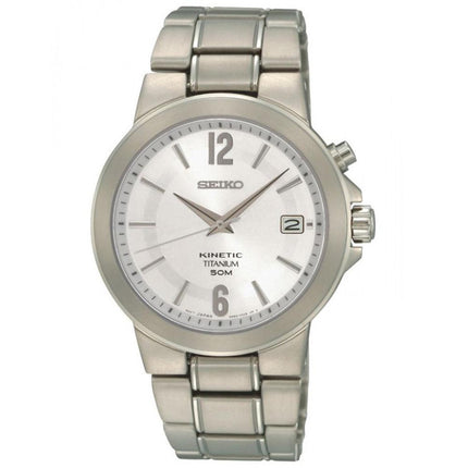 Seiko SKA479P1 Men's Kinetic Silver Dial Titanium Bracelet Date Watch ,
