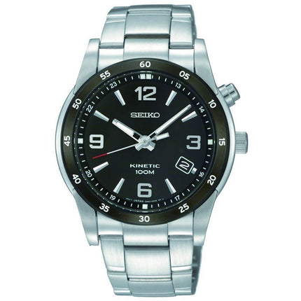 Seiko SKA505 Men's Stainless Steel Bracelet Black Dial Kinetic Watch ,