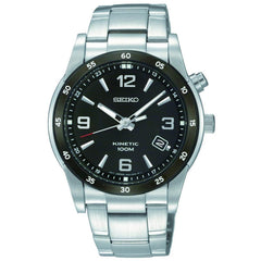 Seiko SKA505 Men's Stainless Steel Bracelet Black Dial Kinetic Watch
