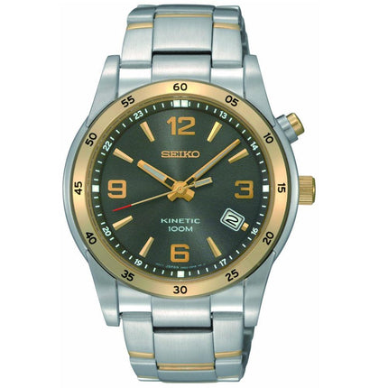 Seiko SKA508 Men's Kinetic Charcoal Dial Gold Tone Bezel Two Tone Bracelet Watch ,