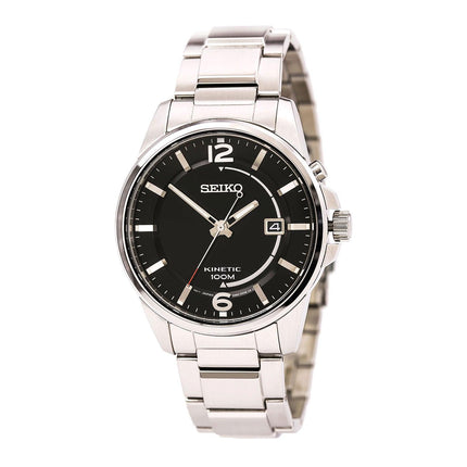 Seiko SKA671 Men's Black Dial Steel Bracelet Power Reserve Kinetic Watch ,