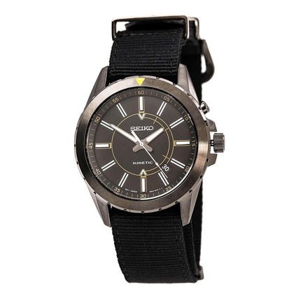 Seiko SKA705 Men's Recraft Black Dial Black Nylon Strap Power Reserve Kinetic Watch ,