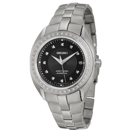 Seiko SKA895 Women's Arctura Diamond Black Dial Stainless Steel Bracelet Kinetic Watch ,