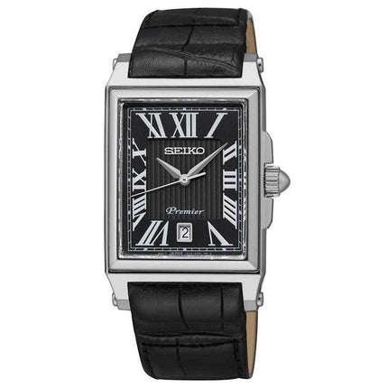 Seiko SKK719P1 Men's Premier Black Dial Black Leather Strap Watch ,