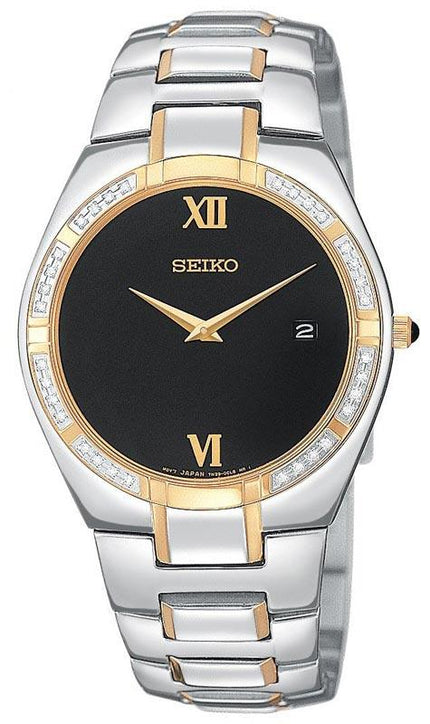 Seiko SKP338 Men's Dress Quartz Two Tone Black Dial Diamond Watch ,