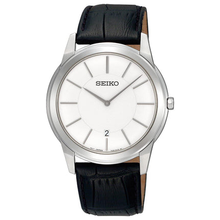 Seiko SKP373P1 Men's White Dial Black Leather Strap Watch ,