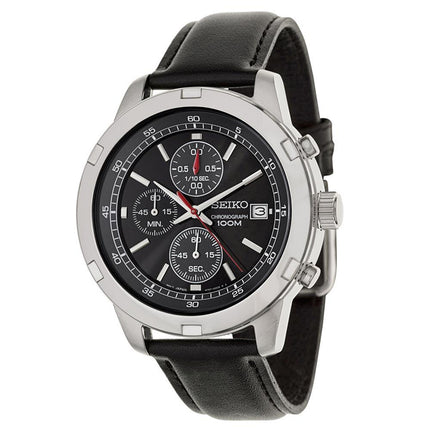 Seiko SKS429 Men's Chronograph Black Dial Black Leather Strap Watch ,