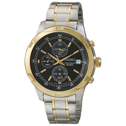 Seiko SKS434 Men's Black Dial Two Tone Yellow Steel Bracelet Chronograph Watch ,