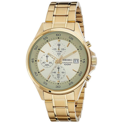 Seiko SKS482 Men's Chronograph Gold Tone Dial Yellow Gold Steel Quartz Watch ,