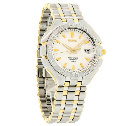 Seiko SLL180 Men's Arcadia White Dial Two Tone Steel Perpetual Calendar Watch ,
