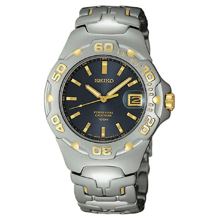 Seiko SLL182 Men's Blue Dial Two Tone Steel Perpetual Calendar Watch ,