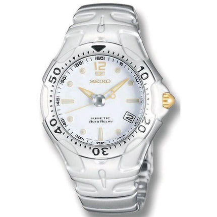 Seiko SMA033 Men's White Dial Steel Bracelet Kinetic Auto Relay Watch ,