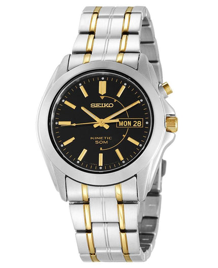 Seiko SMY115 Men's TT Stainless Steel Black Dial Kinetic Watch ,