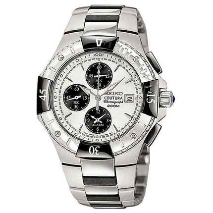 Seiko SNA457 Men's Coutura White Dial Two Tone Steel Chronograph Alarm Watch ,