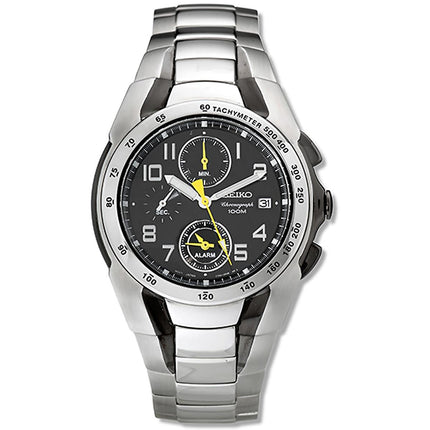 Seiko SNA473 Men's Black Dial Two Tone Steel Chronograph Alarm Watch ,