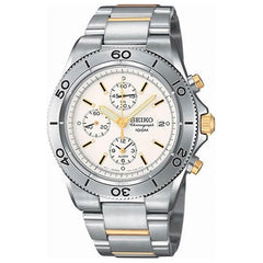 Seiko SNA547 Men's White Dial Two Tone Steel Chronograph Alarm Watch