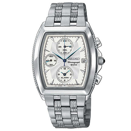 Seiko SNA611 Men's Le Grand Sport White Dial Steel Bracelet Chronograph Alarm Watch ,