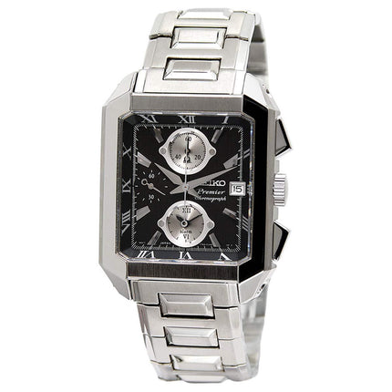 Seiko SNA743 Men's Premier Black Dial Steel Bracelet Chronograph Alarm Watch ,