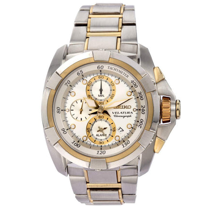 Seiko SNAA92 Men's Velatura Silver Dial Two Tone Steel Chronograph Alarm Watch ,
