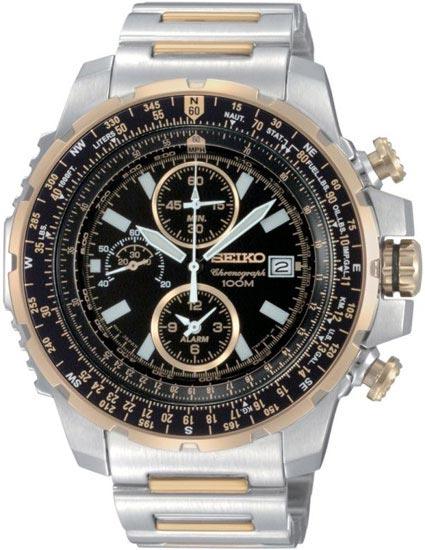 Seiko SNAD06 Men's Chronographs Black Dial Two Tone Alarm Watch ,