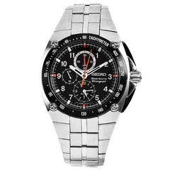 Seiko SNAD23 Men's Sportura Chronograph Alarm Black Dial Steel Bracelet Watch
