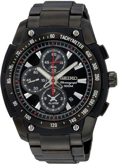 Seiko SNAD49 Men's Black IP Alarm Chronograh Watch ,