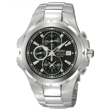 Seiko SNAD53 Men's Coutura Chronograph Alarm Black Dial Steel Bracelet Watch ,